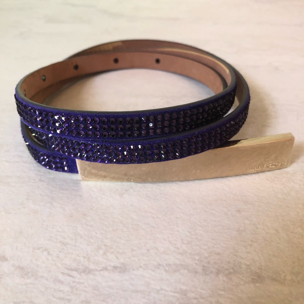Jimmy Choo Purple Suede Skinny Belt with Crystals – NWOT XS